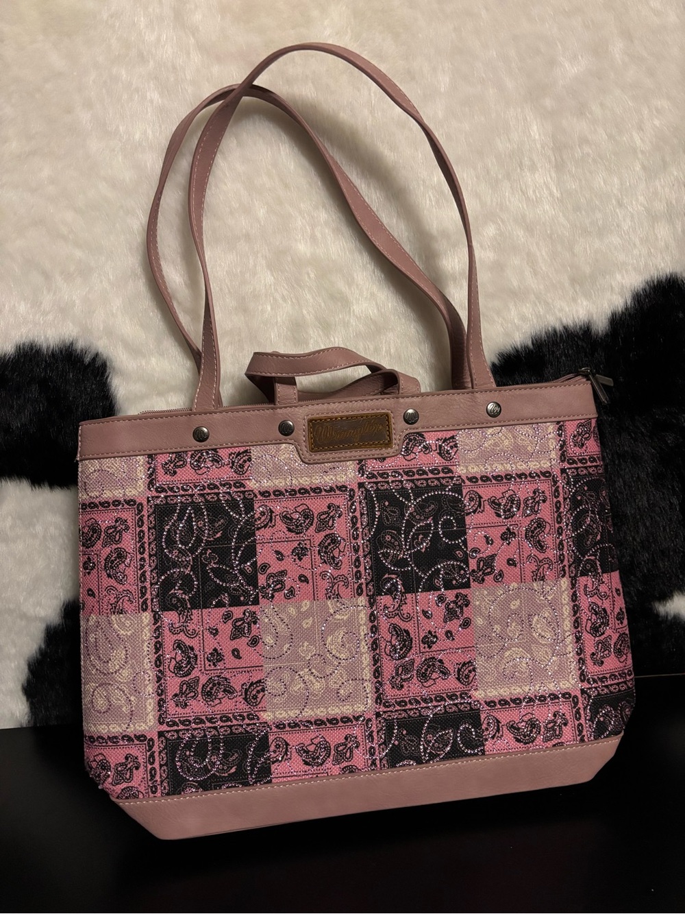 Wrangler Pink and Black Patchwork Tote